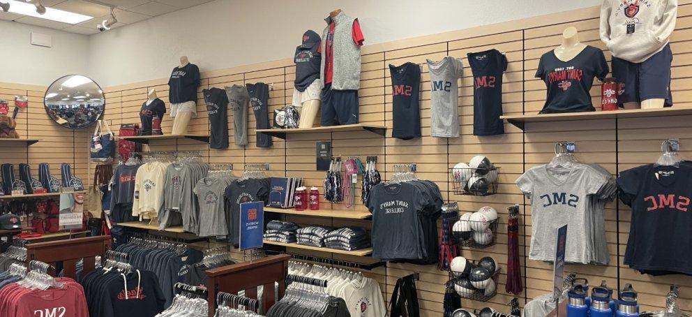 bookstore clothing on wall and hangers
